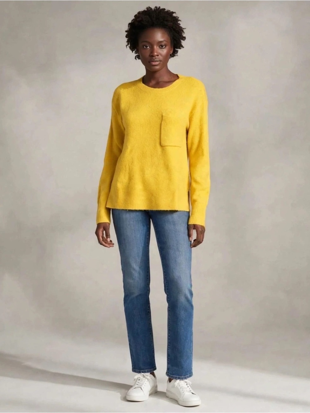 Sanctuary Fuzzy Knit Pocket Sweater Wool Blend Women's Size XS Yellow